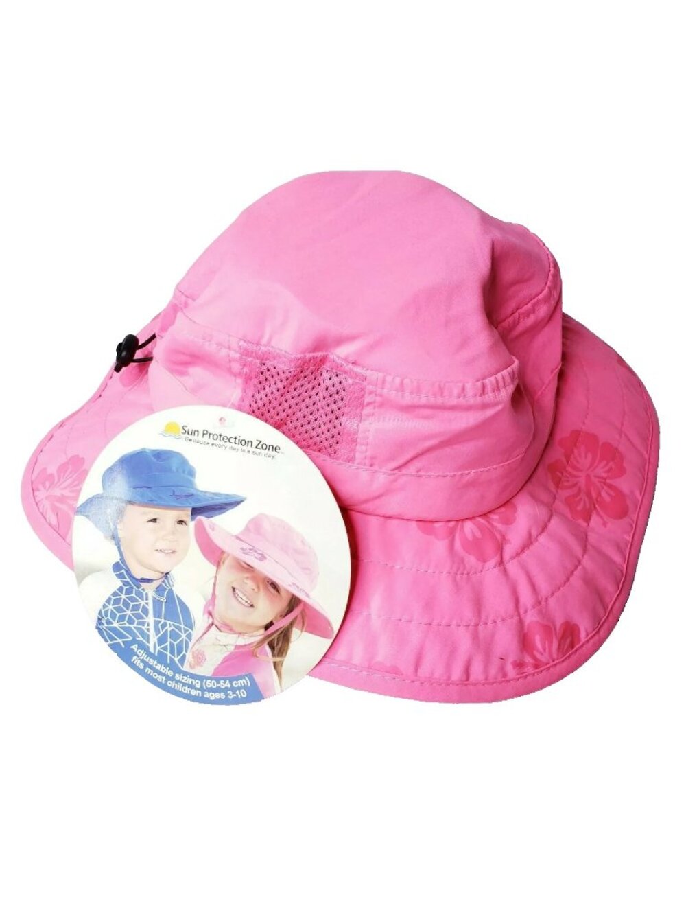 Sun Protection Kids Safari Hat Pink w Flowers Size 3 -10 Sunscreen Reminder